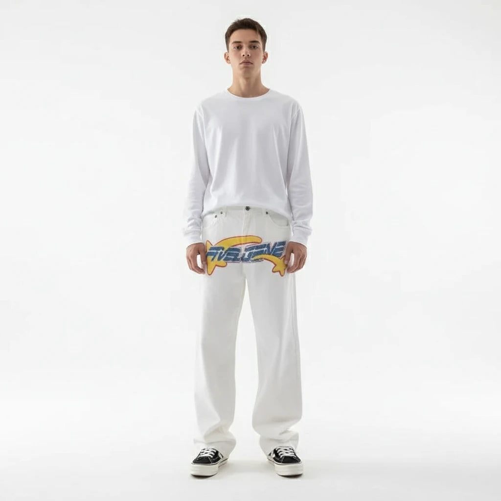 Embroidered Wide Leg Jeans